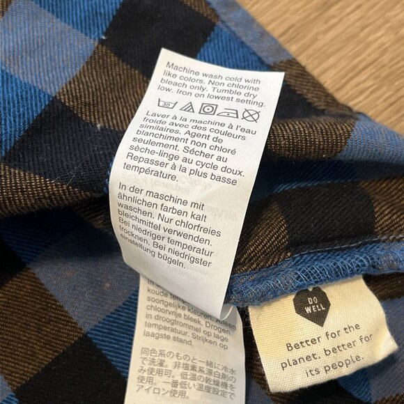 Madewell Flannel Drop-Shoulder Popover Top SZ Medium Blue Brown Check Button - Picture 9 of 12